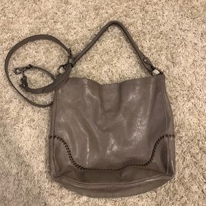 Grey Frye leather bag with detachable shoulder strap.